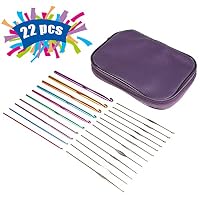 Pococina Mixed Aluminum Handle Crochet Hook Kit with 22pcs Knit Knitting Needles Gift Weave Yarn Set with Case