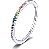 Lorrifal 925 Sterling Silver Colorful Pave Sparkling Cubic-Zircon Rainbow Rings Best Love Gift for Women Size 6