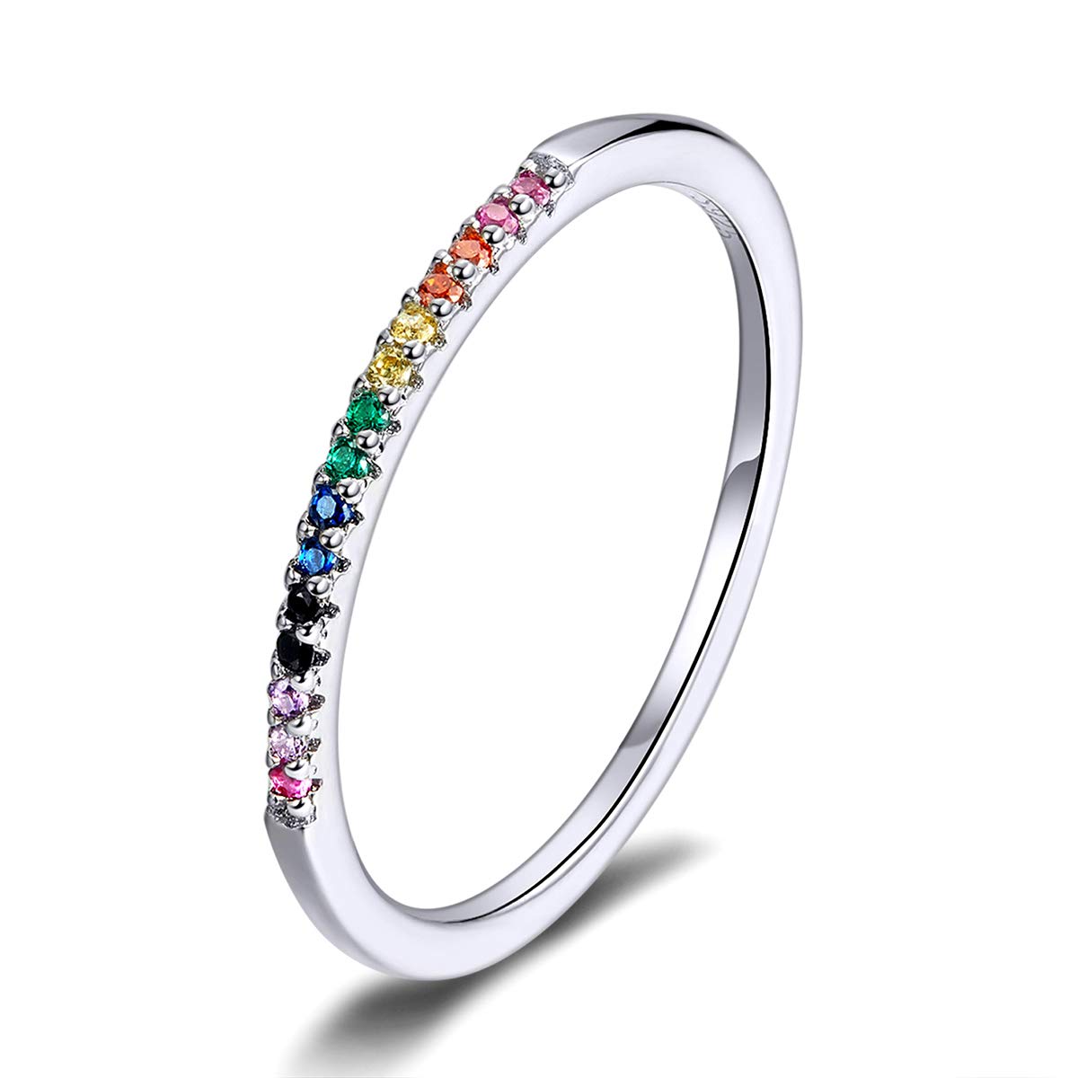 Rainbow Colour CZ Finger Rings for Women Stackable Match Joker Wedding Statement Sterling Silver 925 Jewellery
