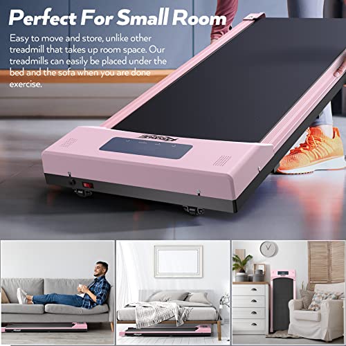 KRISRATE Pink Walking Pad Treadmill Under Desk, Under Desk Treadmill