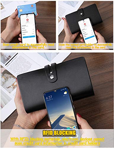 RFID Credit Card Holder, Leather Business Card Organizer with 96 Card Slots, Credit Card Protector for Managing Your Different Cards and Important Documents to Prevent Loss or Damage (Black) - Thumbnail 3