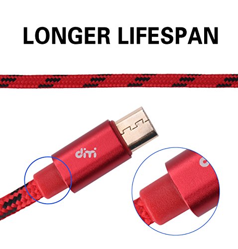 Dimi Micro USB Cable 6.5ft Nylon Braided Fast Quick Charger Cable, Durable Charging Cable USB to Micro USB 2.0 Android Charging Cord for Samsung, HTC, Motorola, Nokia, Android And More , Red