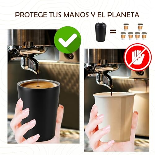 Smarthers Termo Cafe o Te - Taza Termo Cafe para Llevar, Vaso Termico con Mantenimiento de Frío y Calor 4-6 Hrs, Taza Termica de Acero Inoxidable Bpa Free, Vaso Cafe para Llevar, Vaso Termico Cafe