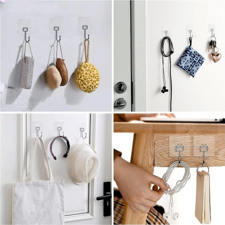 TEKCOOL Stainless Steel, PVC Wall Hooks for Hanging Strong, 20 Pack Adhesive Hooks for Wall Heavy Duty, Wall Hangings, Kitchen Accessories Items. (20 Pack), Transparent 4