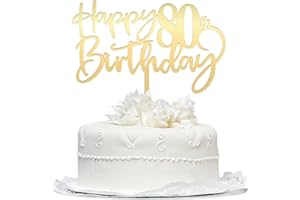 BEKATEREA Happy 80th birthday cake Topper,Mirrored Gold Acrylic Durable Cake Topper,80th Birthday Party Cake Decorations,Hello 80th years old, Happy eighty years old, Birthday Party Decorations