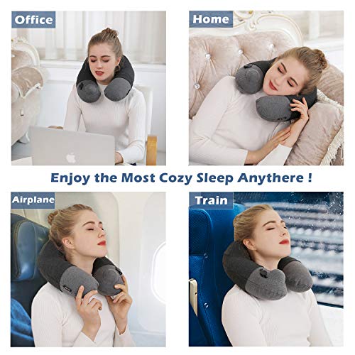 Kmall Inflatable Travel Neck Pillow for Airplane Travel Best Neck