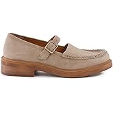 CAGLGLZ Suede Mary Jane Loafers for Women Low Block Heel Round Toe Loafers Flats Buckled Strap Comfortable Casual Dressy School Office Work Shoes