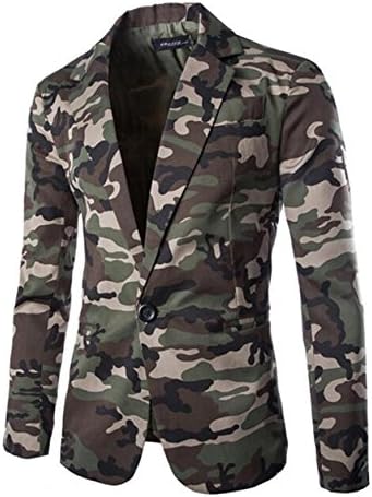 XIUWU Men's Fashion Camouflage blzers Turn Down Jackets Green M
