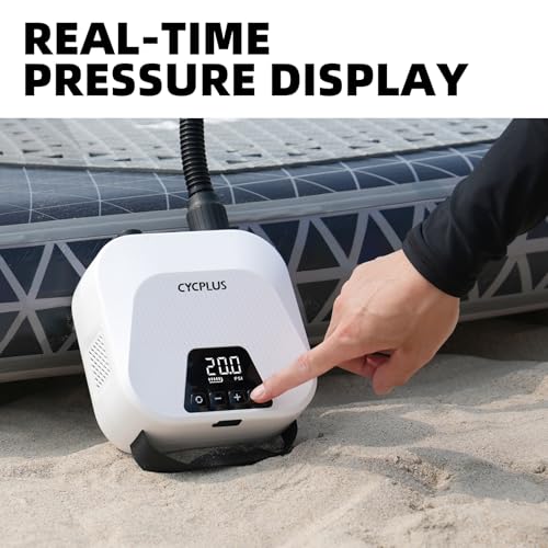 CYCPLUS 20PSI High Pressure Smart SUP Air Pump, Battery Operated, Intelligent Dual Stage Inflation & Deflation, Auto-Off Air Pump for Stand Up Paddle Boards, Surfing Kite, Tent, Mattress