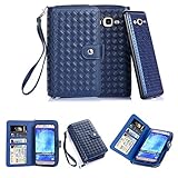 TabPow Galaxy J7 Case,Weave Zipper Cash Slot, Card Slots, Button, Leather Wallet Case Cover With Detachable Case For Samsung Galaxy J7 J700 (2015)- Weave Blue