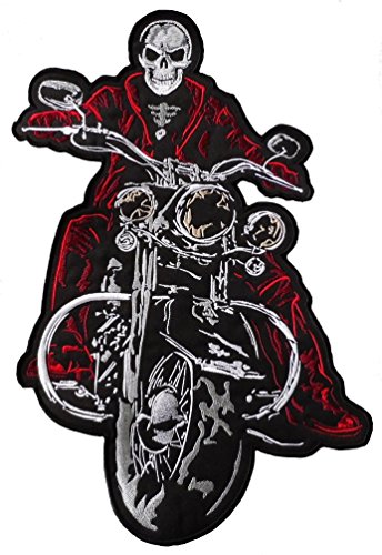 Skeleton on Motorbike (Red/Black) Back Patch 36.5cm x 24cm ( 14 1/2 x 91/2") approx