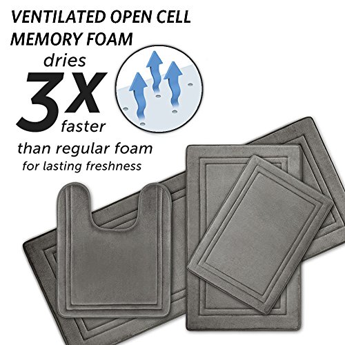 MICRODRY 10882 Quick Drying Memory Foam Bath mat with GripTex skid-resistant base, 21 x 34, Medium Blue