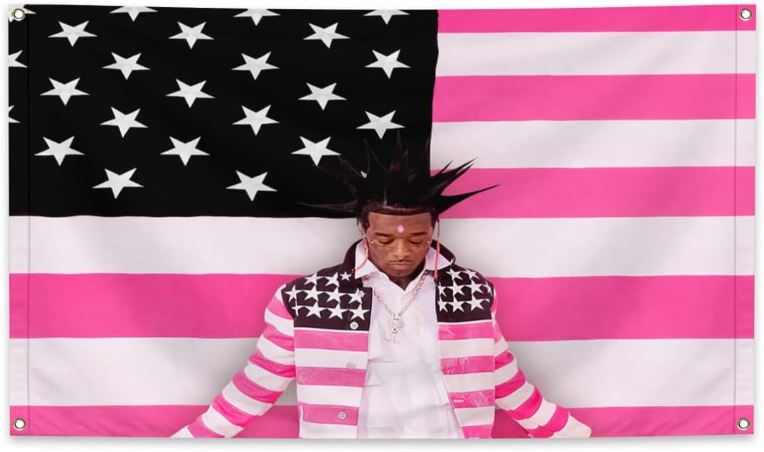Tapestries - Pink Tape Flag Tapestry Music Album Cover Tapestry Lil Rapper Uzi Pink American Flag Tapestry Wall Hanging Dorm Backdrop Banner Room Flags Home Decor Fans Gift (3x5ft)