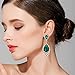 BriLove Wedding Bridal Dangle Earrings for Women Crystal Teardrop Cluster Beads Chandelier Earrings Emerald Color Gold-Toned