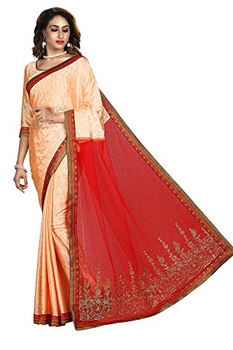 Shonaya Women's Embroidered Faux georgette Peach Designer Saree With Unstitched Blouse Piece