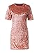 HIKARE Women's Vintage Crushed Velvet Short Sleeve T Shirt Mini Dress Pink Size XL