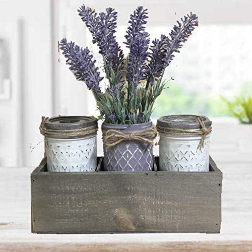 Amazon Com 3 Piece Rustic Lavender And Gray Mason Jar Bathroom Set In Pallet Box With Lavender Floral Arrangement Cottage Style Vanity Organizer Farmhouse Style Bath Decor Soap Dispenser Handmade