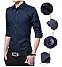 XTAPAN Men's Long Sleeve Casual Slim Fit Cotton Button Down Dress Shirt Asian 3XL Dark Blue-5618