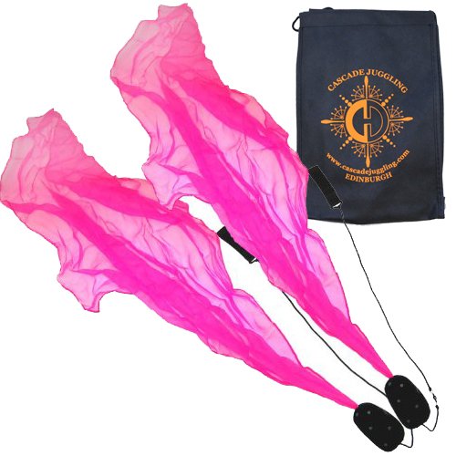 Pyro Pixies Spiral Poi and Cascade Juggling Bag - Practice Scarf Tail Poi Set (Pink)