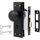 Ruigrit Vintage Mortise Lock Set for Interior Doors &ndash; Antique Door Knobs with Heavy Duty Rustproof Zinc Alloy &amp; Skeleton Key, Fits 1-3/8" to 1-3/4" Entryway Replacement, Matte Black