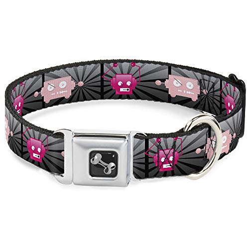 Buckle-Down Seatbelt Buckle Dog Collar - Hot Beat Bot Pink - 1" Wide - Fits 9-1…