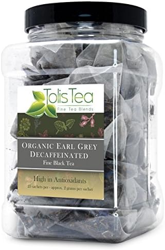 Tolis Tea Organic Earl Grey Decaf Tea, Fine Black Tea, High In Antioxidants, All Natural Ingredients, 25 Sachets