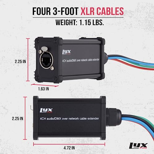 LyxPro Audio Snake Channel XLR 3 Pines Multi Red Desglose para Sonido de Escenario Iluminación y Estudio de Grabación XLR a RJ45 Ethercon con Cable de 3 Pies (Par de 4)