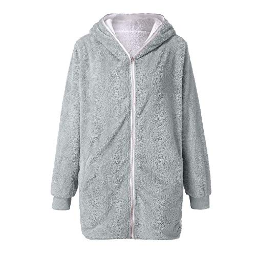 Sunhusing Women's Winter Fluffy Double-Face Fleece Zip Pullover Fashion Hoodie Warm Jacket (XL, Gray)