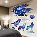 iwallsticker 2pcs Creative Blue Starry Sky Wolf and Moon Stars Wall Decals Galaxy Removable Stickers Living room Decor Home art Kids Bedroom Decal Nursery Sticker Boy Rooms Mural Children Gift Sticker