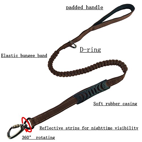 MEIKAI Tactical Dog Training Bungee Leash with 2 Control Handle Quick Release Reflective Nylon Leads Rope (Brown)