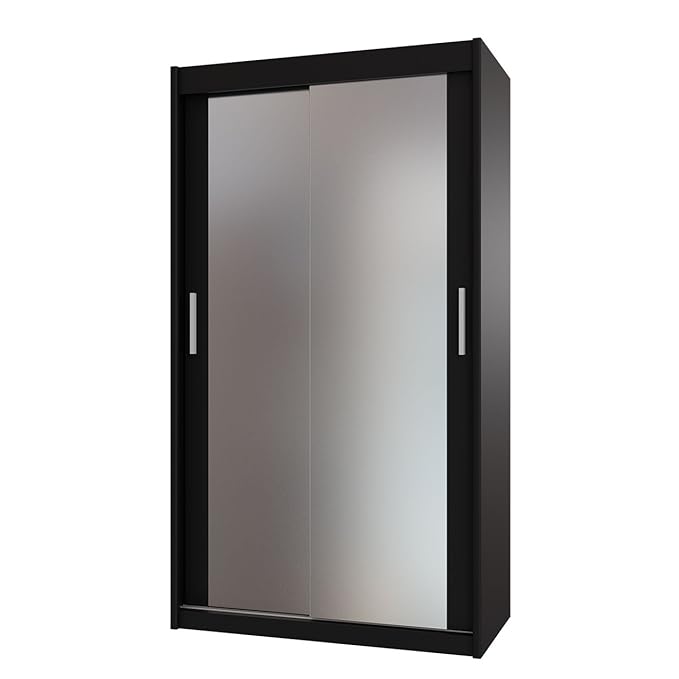 Kleiderschrank mit Spiegel Paries, Modernes Schwebetürenschrank, Schiebetür, Schlafzimmerschrank, Schlafzimmer (120 cm, Schwa