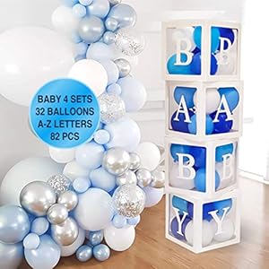 82PCS Baby Shower Decorations For Boy Kit – Jumbo Transparent Baby Block Balloon Box Includes BABY, Alphabet Letters DYI…