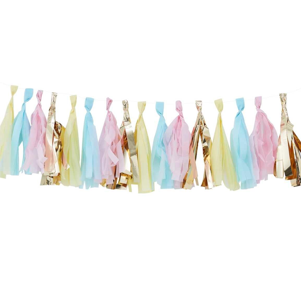 Ginger Ray Tassel Garland - Pastel Blue, Pink and Gold - 2 metre - Pick and Mix