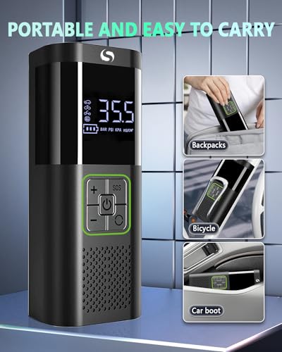 SERVOMASTER Compresseur à Air Portatif, Gonfleur Pneus Voiture sans Fil avec Jauge, Inflation Rapide, Arrêt Automatique, pour Voiture, Vélos et Motos, Pompe à vélo électrique 150 psi