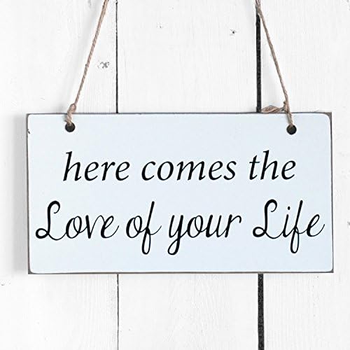 Here Comes the Love of Your Life Ring Bearer Flower Girl Wedding Ceremony Sign, White, 11x6
