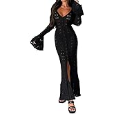 OLAMIOSO Women's 2025 Trendy V-Neck Button Down Crochet Knit Maxi Long Cardigans