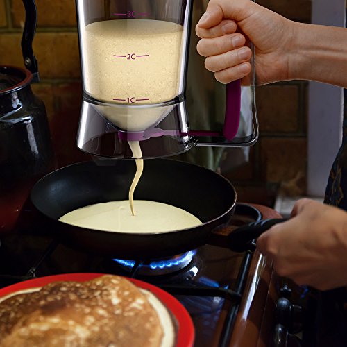 Pancake Batter Dispenser with Measuring Label- Perfect for Baking Cupcakes, Waffles, Cakes, and Muffins- No Drip Dispenser by Chef Buddy
