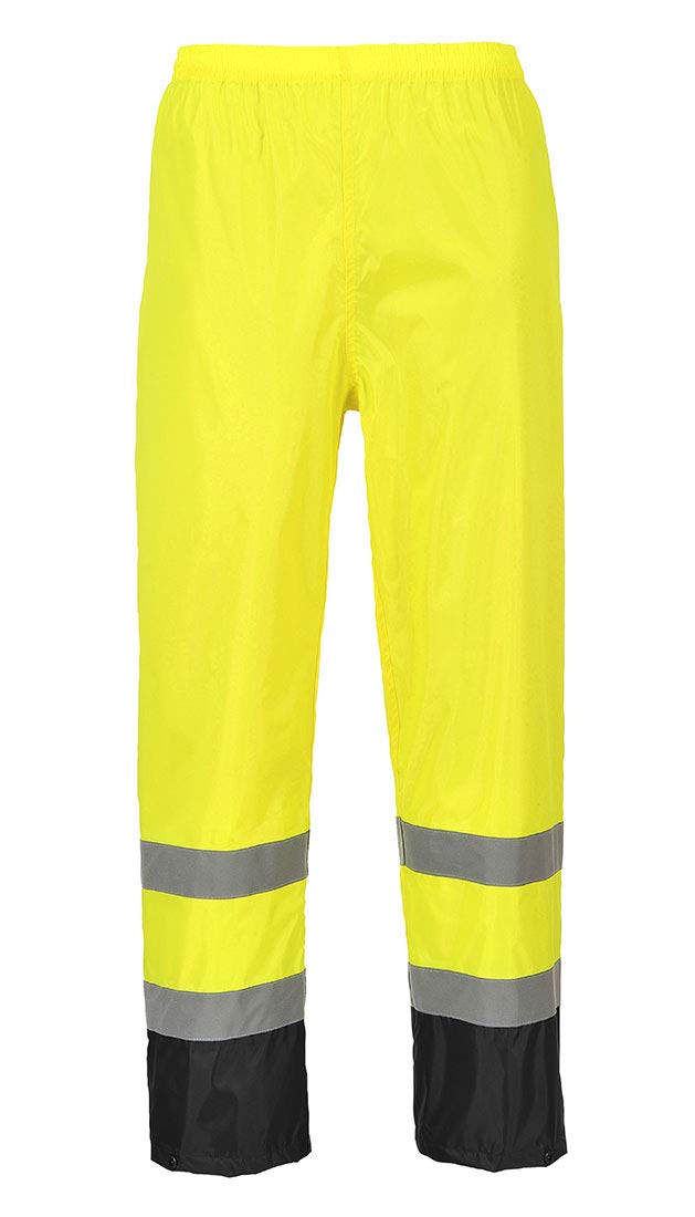 Portwest H444 Hi Vis Waterproof Rain Trousers - Reflective Lightweight Contrast Safety Pants Class 1 Yellow/Black, Medium