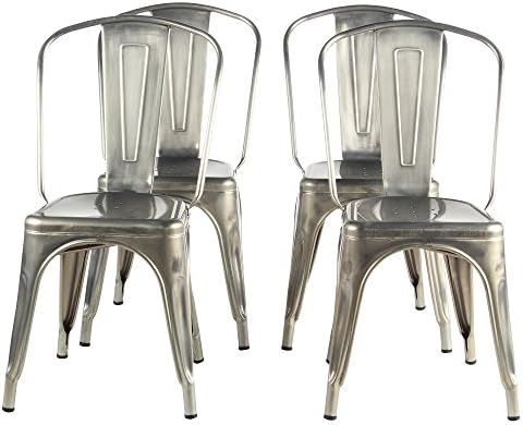 Tolix Style Bistro Dining Side Chair, Galvanized Silver, Set of 4