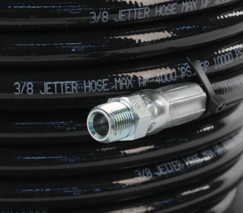 Schieffer 4000 PSI 3/8" x 200' Thermoplastic Black Sewer Jetter Hose with MPT 3/8" Soild & Swivel Ends