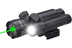 HIGOO Tactical Flashlight Green Laser Dot Sight Scope with Pressure Swith, Battery, Charger, Ring & Rail Mount Kit, fits for 20mm/11mm Rail System