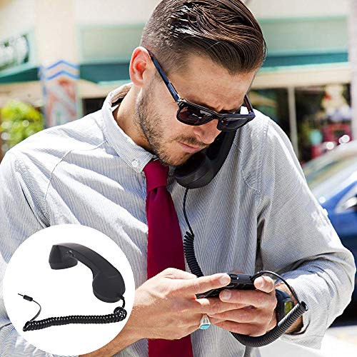 Koicaxy Cell Phone Handset,Retro Telephone Handset Anti Radiation Receivers 3.5MM for iPhone iPad,Mobile Phones,Computer Black