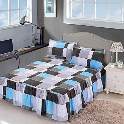 Zhiyuan Multicolor Plaid Brushed Microfiber Bedspread with Ruffle Skirt Queen