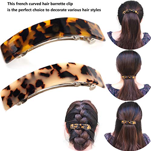 French Style Curved Rectangle Volume Barrette Tortoise Shell Hair Clips