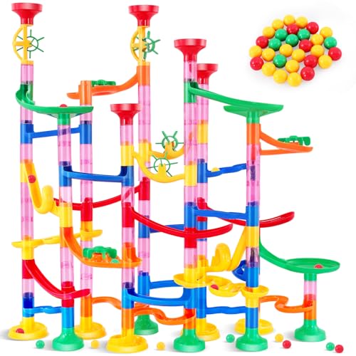 Bgtecho 133Pcs Marble Run, Construction Building Blocks Toys for Kids, Marble Track Race Set, Learning Toy for Boys Girls, Educational Construction Maze Block Toy Set(103Parts+30Marbles)