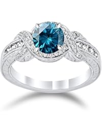Twisting Channel Set Knot Diamond Engagement Ring with a 1 Carat Blue Diamond Heirloom Quality Center