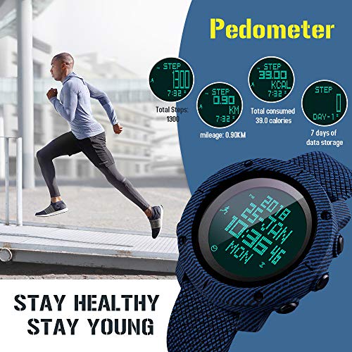 SKMEI Mens Digital Sports Watches, Military Compass Waterproof Watches Pedometer Stopwatch Countdown Wristwatch for Men - Thumbnail 2