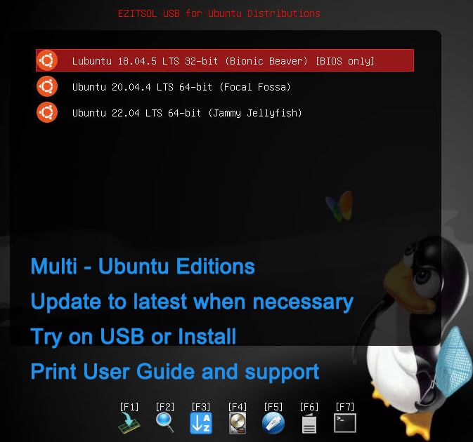 EZITSOL USB for Ubuntu 24.04 & 22.04 64bit,Lubuntu 18.04 32bit | 3IN1 Bootable Linux USB Flash Drive/Stick,Jump Drive,Pendrive,Thumb Drive