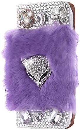 For LG X STYLE 5.0" K200DS/LG X SKIN Luxury Handmade 3D Bling Crystal Rhinestone Leather Wallet Purse Flip Card Pouch Stand Cover -PLT FOX