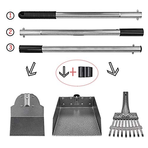 Dog Pooper Scooper, Tray Rake and Spade 3 Pack Poop Scoop Adjustable Long Handle Metal with Bin